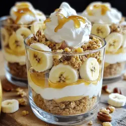 If you're searching for a delightful dessert that combines the rich flavors of bananas, the creamy texture of yogurt, and the satisfying crunch of granola, look no further than the Banana Nutty Delight Trifle. This layered dessert is not only visually appealing but also incredibly delicious, making it the perfect treat for any occasion. The trifecta of bananas, peanut butter, and yogurt creates a harmonious blend of flavors that will leave your taste buds dancing with joy. With the added sweetness of honey and the crunch of granola, this dessert is sure to please.