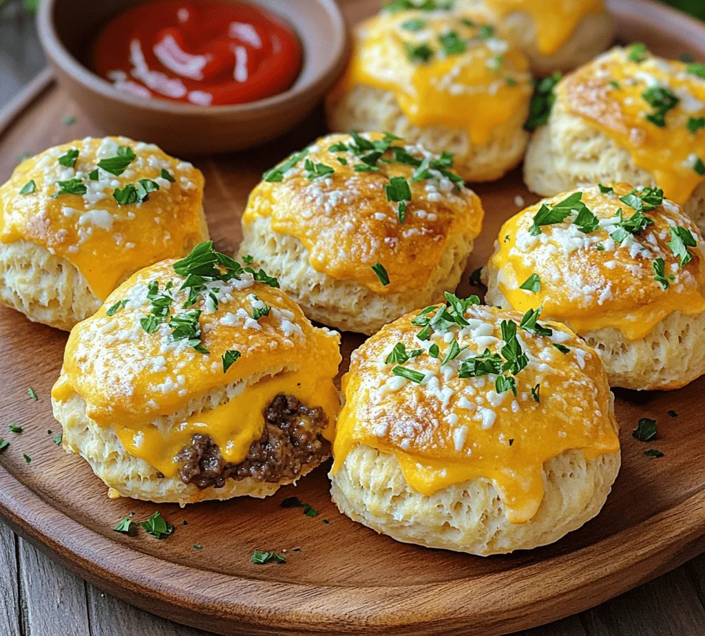 Cheeseburger-inspired dishes have captured the hearts and palates of food lovers everywhere. Whether it's a classic cheeseburger or a creative twist like cheeseburger sliders, these savory delights bring together the comfort of beef, cheese, and all the fixings into a satisfying meal. Among the myriad of cheeseburger variations, <strong>Garlic Parmesan Cheeseburger Bombs</strong> stand out as a delicious, easy-to-make snack or meal option that is perfect for gatherings, movie nights, or even a quick dinner after a long day.” /></p>
</p>
<h3>Brushing with Butter and Parmesan</h3>
</p>
<p>One of the key steps that set Garlic Parmesan Cheeseburger Bombs apart from typical cheeseburgers is the final brush of melted butter and a sprinkle of grated Parmesan cheese before baking. This step is not merely an aesthetic choice; it significantly enhances both the flavor profile and the visual appeal of the bombs.</p>
</p>
<p>Butter adds a rich, savory note that complements the garlicky ingredients and the beef, while the Parmesan provides a salty, nutty flavor that deepens the overall taste experience. When these ingredients are brushed onto the dough, they create a beautiful golden crust as the bombs bake, making them visually enticing and mouthwateringly delicious. This combination ensures that every bite is packed with flavor, so don’t skip this essential step!</p>
</p>
<h3>Baking the Bombs</h3>
</p>
<p>Now that your Garlic Parmesan Cheeseburger Bombs are prepped and brushed with that buttery goodness, it’s time to bake them to perfection. Preheat your oven to 375°F (190°C) — this temperature will allow for even cooking and a crispy exterior.</p>
</p>
<h4>Baking Times and Temperatures</h4>
</p>
<p>Place the bombs on a baking sheet lined with parchment paper, ensuring they are spaced out to allow for even heat circulation. Bake them for about 15-20 minutes, keeping an eye on them as they cook. You want them to be perfectly golden brown.</p>
</p>
<h4>Visual Cues for Determining Doneness</h4>
</p>
<p>The visual cues are crucial for determining when your bombs are ready. Look for a deep golden-brown color on the tops and sides. The aroma wafting through your kitchen will also be a telltale sign that they are nearly done. If you’re unsure, you can always use a digital kitchen thermometer; the internal temperature of the beef should reach at least 160°F (71°C) for safe consumption.</p>
</p>
<h4>Importance of Cooling Time Before Serving</h4>
</p>
<p>Once baked, take the bombs out of the oven and let them cool on the baking sheet for about 5 minutes. A brief cooling period allows the cheese to settle slightly, enhancing the flavors and preventing burns from hot cheese. This also gives the dough a chance to firm up, making it easier to handle when you serve them.</p>
</p>
<h3>Serving Suggestions</h3>
</p>
<p>Presentation can elevate your Garlic Parmesan Cheeseburger Bombs from simple snacks to impressive appetizers or main dishes.</p>
</p>
<h4>Presentation Ideas</h4>
</p>
<p>For an appealing presentation, consider serving the bombs on a large platter garnished with fresh parsley or chives for a pop of color. You can also place them in individual ramekins or small baskets for a more casual setting. This approach allows guests to easily grab a bomb while mingling.</p>
</p>
<h4>Creative Dipping Options</h4>
</p>
<p>Enhance the flavor experience with an array of dipping sauces. Traditional ketchup is always a hit, but you can elevate your serving options with ranch dressing or spicy mayo for a little kick. These sauces complement the savory notes of the bombs beautifully and provide a delightful contrast in flavor.</p>
</p>
<h4>Pairing Suggestions</h4>
</p>
<p>To create a well-rounded meal, consider pairing your Garlic Parmesan Cheeseburger Bombs with sides such as crispy sweet potato fries, a fresh garden salad, or coleslaw. For beverages, chilled craft beers, sparkling lemonade, or even a nice red wine can complement the rich flavors of the bombs, making for a perfect meal.</p>
</p>
<h3>Nutritional Information</h3>
</p>
<p>Understanding the nutritional profile of your Garlic Parmesan Cheeseburger Bombs can help you enjoy them while being mindful of your dietary needs.</p>
</p>
<h4>Overview of Nutritional Profile Per Serving</h4>
</p>
<p>Each bomb is a satisfying blend of protein from the beef, carbohydrates from the dough, and fats from the butter and cheese. On average, one bomb contains approximately 200-250 calories, depending on the specific ingredients used. They provide a good source of protein and essential nutrients, but it’s important to enjoy them in moderation, especially if you’re watching your caloric intake.</p>
</p>
<h4>Discussion on Balance of Flavors and Nutrients</h4>
</p>
<p>The balance of flavors in these bombs makes them an indulgent treat, but they can also be modified to meet a healthier profile. Using lean ground beef or turkey, whole wheat dough, and reducing the amount of butter can enhance their nutritional value.</p>
</p>
<h4>Considerations for Those Mindful of Calories or Dietary Restrictions</h4>
</p>
<p>For those with dietary restrictions, there are plenty of substitutions available. You can opt for gluten-free dough or plant-based substitutes for the beef and cheese, making these bombs suitable for various diets. Always check ingredient labels if you’re catering to guests with specific allergies or dietary needs.</p>
</p>
<h3>Conclusion</h3>
</p>
<p>In conclusion, Garlic Parmesan Cheeseburger Bombs offer a delightful combination of savory flavors that make them perfect for any occasion. Whether you’re hosting a party, having a family gathering, or enjoying a casual meal at home, these bombs are versatile enough to please everyone at the table.</p>
</p>
<p>The rich, buttery crust paired with the juicy, cheesy filling creates a mouthwatering treat that’s hard to resist. Don’t hesitate to explore variations of the recipe by adding different cheeses, spices, or even vegetables to create your perfect bomb.</p>
</p>
<p>By experimenting with your ingredients and presentation, you can customize this recipe to showcase your culinary flair, ensuring that every bite is a delightful surprise. So gather your ingredients, invite some friends over, and enjoy these scrumptious Garlic Parmesan Cheeseburger Bombs that will undoubtedly become a favorite in your household!</p>
</div>