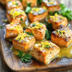 Savory Lemon Butter Salmon Bites are a delightful and modern take on a classic seafood dish that combines the rich flavors of salmon with the bright zestiness of lemon. This recipe is not just about tantalizing your taste buds; it also celebrates the health benefits of incorporating salmon into your diet. Salmon is renowned for its high omega-3 fatty acid content, which is essential for heart health, brain function, and reducing inflammation. These bites are perfect for a quick weeknight dinner, elegant gatherings, or even as a healthy appetizer for parties.