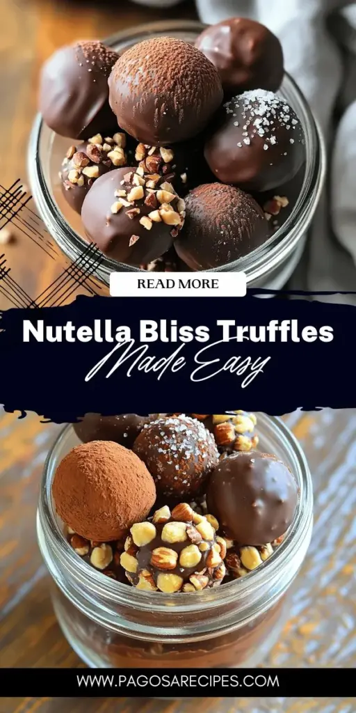 Indulge in the rich and creamy delight of Nutella Bliss Truffles with this easy recipe! Perfect for all chocolate lovers, these truffles bring together Nutella, cream cheese, and crunchy biscuits for a melt-in-your-mouth experience. Simple to make yet impressive enough for any occasion, these truffles can be customized to your liking. Discover the joy of creating your own decadent treats at home—click through to explore the full Nutella Bliss Truffles recipe and start your dessert adventure today!