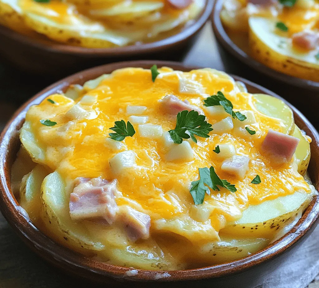 Heavenly Cheesy Scalloped Potatoes & Ham is a dish that encapsulates the essence of comfort food. With layers of tender potatoes enveloped in a creamy, cheesy sauce, and complemented by savory pieces of ham, this recipe is a delightful symphony of flavors and textures that warms the heart and satisfies the palate. Whether it's a family gathering, a holiday feast, or a simple weeknight dinner, this dish stands out as a crowd-pleaser, bringing warmth and joy to the dining table.