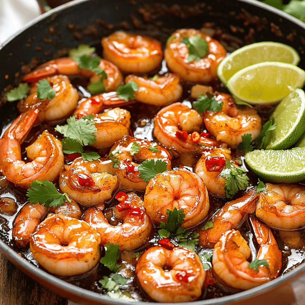 To make a spicy garlic shrimp recipe, you need key ingredients that bring bold flavors. Start with <strong>1 pound of large shrimp</strong>, peeled and deveined. Fresh shrimp gives the best taste. Next, use <strong>4 cloves of garlic</strong>, minced finely. Garlic adds depth and aroma to the dish.” /></p>
</p>
<h2>What Are Some Variations of Spicy Garlic Shrimp?</h2>
</p>
<p>What are some creative variations of the recipe?</p>
<p>You can twist the classic spicy garlic shrimp recipe in many ways. Try adding coconut milk for a creamy sauce. This gives a tropical touch to the dish. You could also toss in vegetables like bell peppers or snap peas. They add color and crunch. For a more robust flavor, use smoked paprika or cumin. These spices will deepen the taste.</p>
</p>
<p>How can I incorporate shrimp and garlic into tacos?</p>
<p>Spicy garlic shrimp tacos are a fun way to enjoy this dish. Start with soft tortillas. Fill them with shrimp, adding cabbage for crunch. Drizzle with lime juice and a spicy mayo for extra zest. You can also add avocado slices. They bring creaminess to each bite. Top with fresh cilantro for a pop of color.</p>
</p>
<p>What are ideal pairings for garlic shrimp dishes?</p>
<p>Garlic shrimp pairs well with many sides. Serve it with jasmine rice for a filling meal. You can also enjoy it with a fresh salad to balance the flavors. Roasted vegetables add a nice touch, too. For drinks, a cold beer or a refreshing white wine works great. These pairings enhance the shrimp’s taste and make your meal special.</p>
</p>
<h2>How Do I Cook Spicy Garlic Shrimp Effectively?</h2>
</p>
<p>Cooking shrimp is quick and easy, but timing matters. The best cooking time for shrimp is about 4-6 minutes total. They cook fast, so pay attention. Shrimp go from translucent to pink when done. If you leave them too long, they can become tough.</p>
</p>
<p>For perfect shrimp, I recommend sautéing. You can use a skillet or a wok. Heat your skillet over medium-high flame. Add oil or butter, then garlic and ginger. This adds amazing flavor. After 30 seconds, toss in your shrimp. Stir them often for even cooking.</p>
</p>
<p>To ensure shrimp are cooked properly, look for a few signs. They should be pink and opaque. If they curl tightly, they are likely overcooked. To avoid this, keep an eye on them. Cook shrimp for 2-3 minutes on each side. The key is to remove them from heat as soon as they change color. This keeps them juicy and tender. For a full recipe, check out the Spicy Garlic Shrimp Fiesta! .</p>
</p>
<p><img decoding=
