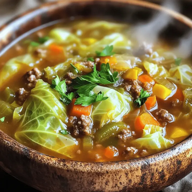 Cabbage Roll Soup Delight is a warm and hearty dish that combines the beloved flavors of traditional cabbage rolls in a convenient, one-pot soup form. This dish captures the essence of comfort food, embodying both warmth and satisfaction with each spoonful. As a result, it's perfect for cozy nights in or as a nourishing meal for family and friends.