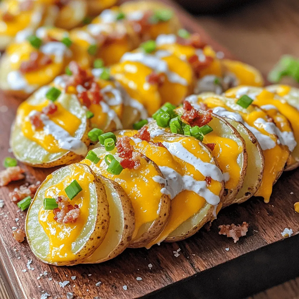 Loaded potato slices are simple yet delicious. You need some basic ingredients to get started. The main ingredient is russet potatoes. I recommend using four medium-sized ones. Slice them into 1/4 inch rounds for the best texture.