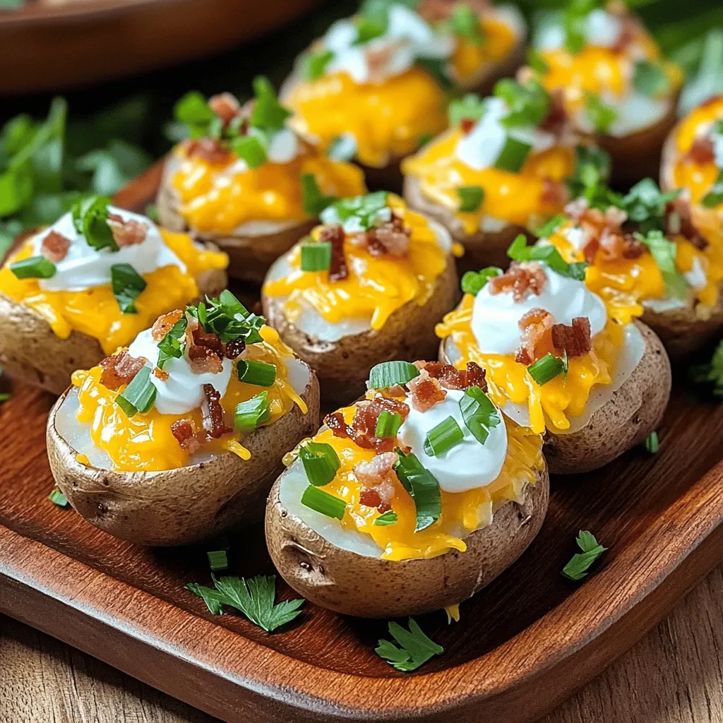 To make mini loaded baked potatoes, you need some simple ingredients. Start with 12 small baby potatoes. These mini baked potatoes are easy to handle and perfect for appetizers.
