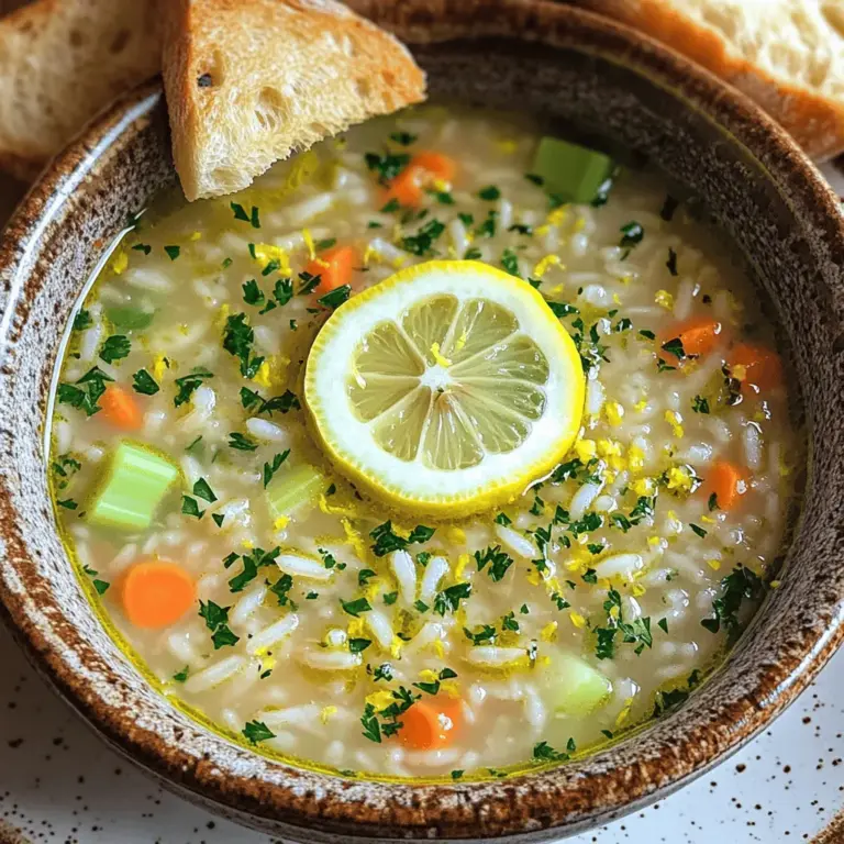The lemon rice soup recipe shines with simple yet fresh ingredients. You need jasmine rice, vegetable broth, onion, garlic, carrot, and celery. Each ingredient adds a unique touch to the flavor.
