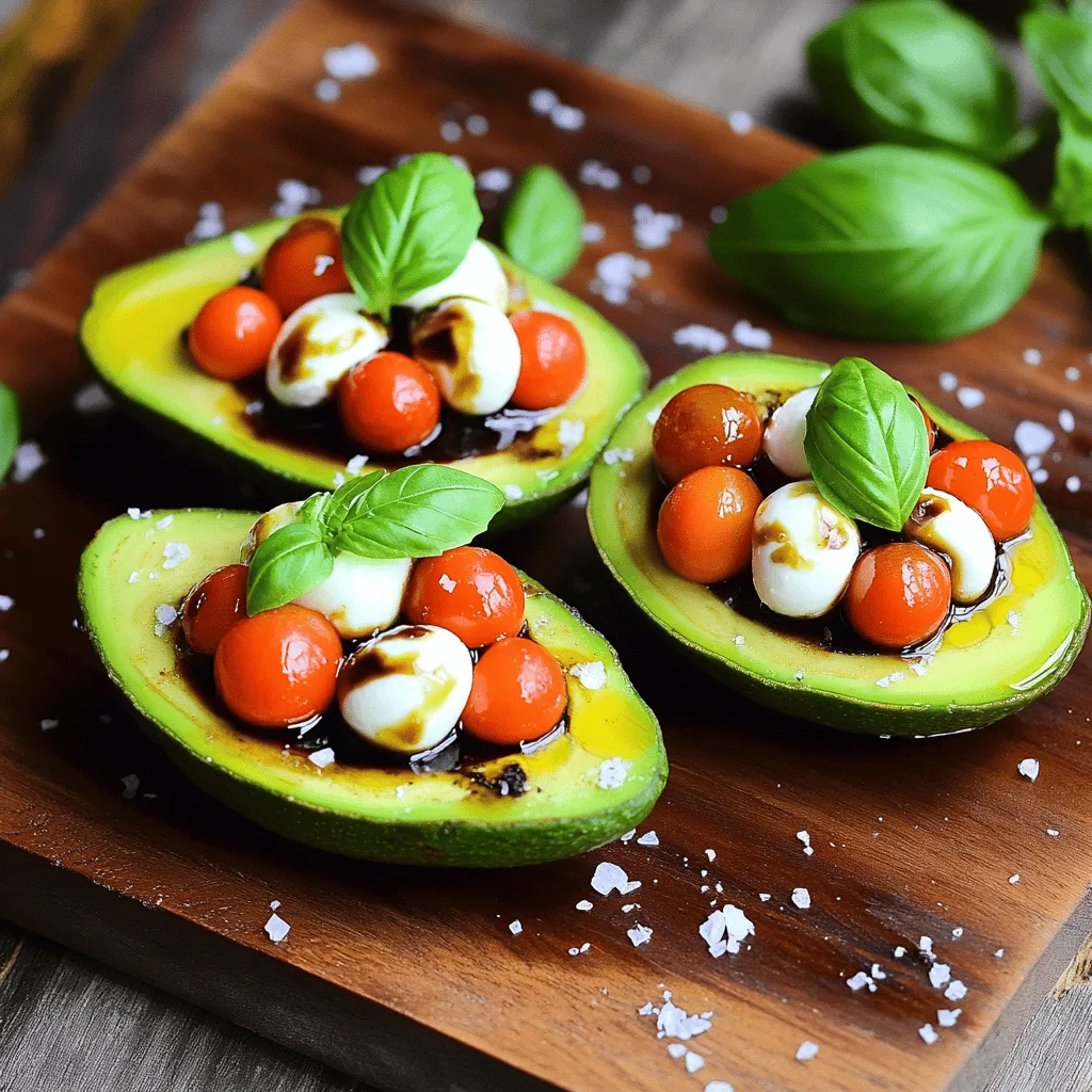 To make Caprese stuffed avocado, you need simple and fresh ingredients. For this dish, gather two ripe avocados, one cup of halved cherry tomatoes, and one cup of halved fresh mozzarella balls. These ingredients create the classic Caprese flavor you know and love.