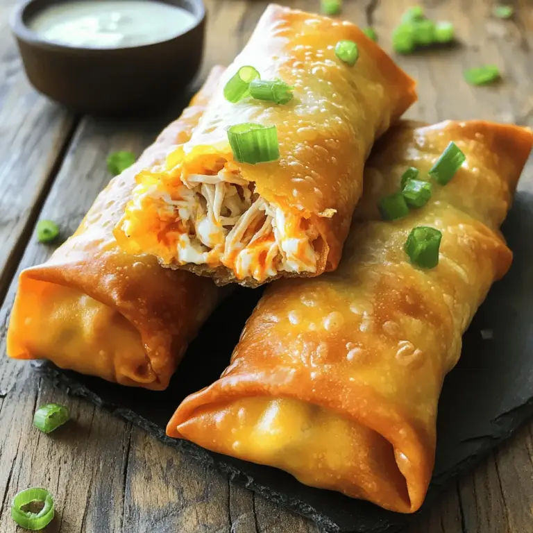 Buffalo Chicken Egg Rolls have quickly become a favorite appetizer for gatherings and cozy nights in. This delightful fusion marries the bold, spicy flavors of classic Buffalo chicken with the satisfying, crispy texture of egg rolls. Whether served at a game day party or as a tantalizing snack while binge-watching your favorite series, these egg rolls are sure to impress your guests and tantalize your taste buds.