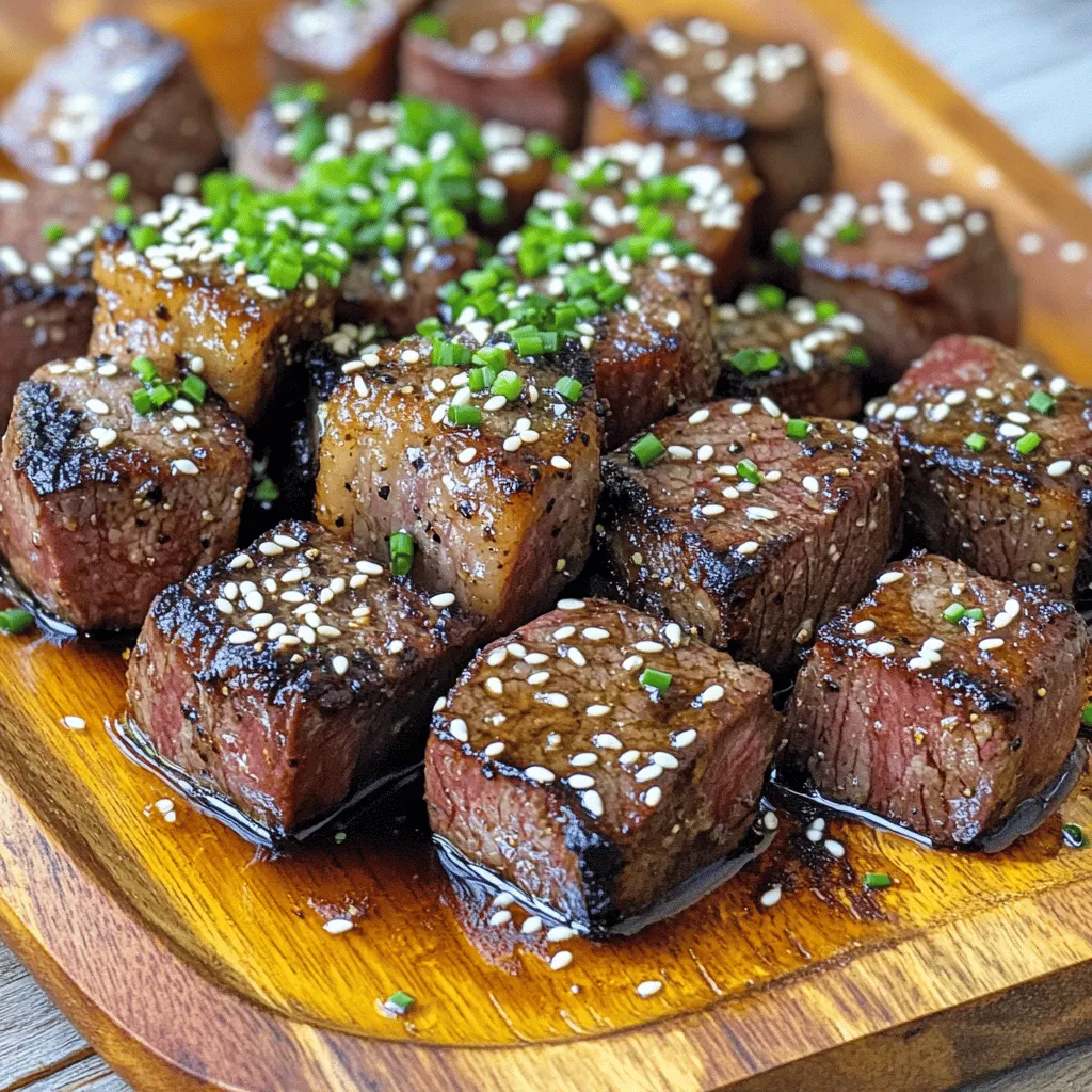 The best marinade for steak bites includes simple, fresh items. You need 1 pound of sirloin steak, cut into cubes. Soy sauce adds saltiness and depth. Extra-virgin olive oil brings richness. Honey gives a hint of sweetness. Garlic and ginger add warmth. Black pepper and smoked paprika enhance the taste. Red pepper flakes add spice, but they are optional.