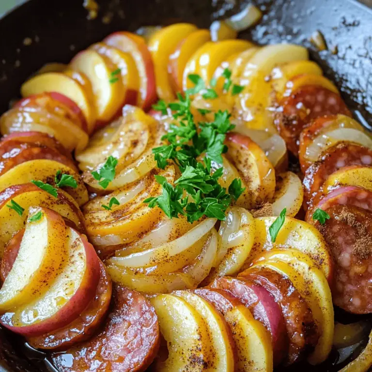 Kielbasa & Apple Skillet Delight is a dish that beautifully marries the rich, savory flavors of Polish sausage with the crisp, sweet notes of fresh apples. This unique combination not only tantalizes the taste buds but also adds a delightful twist to traditional skillet recipes. In today's fast-paced world, where busy schedules often leave little time for elaborate meals, this dish stands out as a quick and easy option that doesn’t compromise on taste or nutrition. With its simple preparation and minimal cooking time, Kielbasa & Apple Skillet Delight is perfect for weeknight dinners, meal prepping, or impressing guests with minimal effort.
