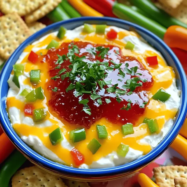 The ingredients for pepper jelly dip are simple and tasty. You will need: