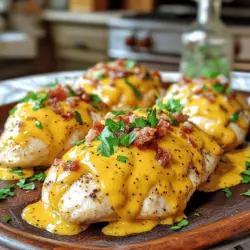 If you’re looking for a dish that perfectly balances comfort and elegance, look no further than Cheesy Bacon Chicken with Mustard Sauce. This delectable meal brings together the savory flavors of perfectly cooked chicken, crisp bacon, and creamy cheddar cheese, all enveloped in a tangy mustard sauce that will have your taste buds dancing. Ideal for family dinners, gatherings with friends, or even a special date night, this recipe is as versatile as it is delicious.