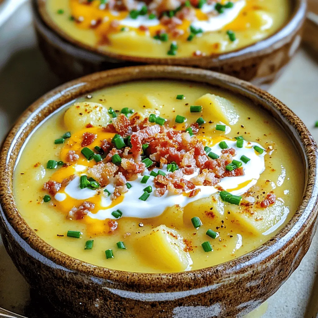 To make a great crockpot potato soup, you need simple, fresh ingredients. Start with 6 medium russet potatoes. These potatoes are the best for soup because they become soft and creamy when cooked. Next, use 1 large onion and 3 cloves of garlic for rich flavor.