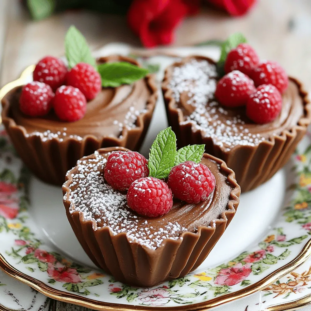 To make chocolate mousse cup hearts, you need simple yet rich ingredients. For this chocolate mousse recipe, gather dark chocolate, eggs, sugar, vanilla, heavy cream, and a pinch of salt. Fresh raspberries or strawberries add a lovely touch.