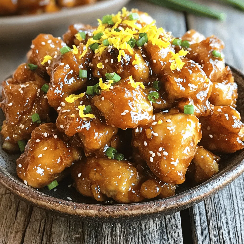 The main parts of a Chinese lemon chicken recipe include chicken, lemon, and sauce. For the chicken, I prefer boneless and skinless chicken breasts. This part cooks evenly and stays tender.
