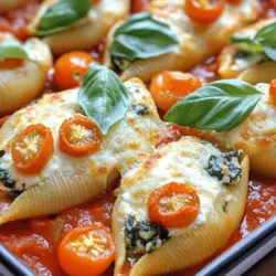 Tuscan stuffed shells are a hearty dish. They feature large pasta shells filled with rich cheese and fresh spinach. The classic Tuscan stuffed shells recipe includes ricotta, mozzarella, and Parmesan cheese. Each ingredient adds a creamy texture and deep flavor. You also need spinach, garlic, and Italian herbs. These ingredients bring a taste of Tuscany right to your kitchen.