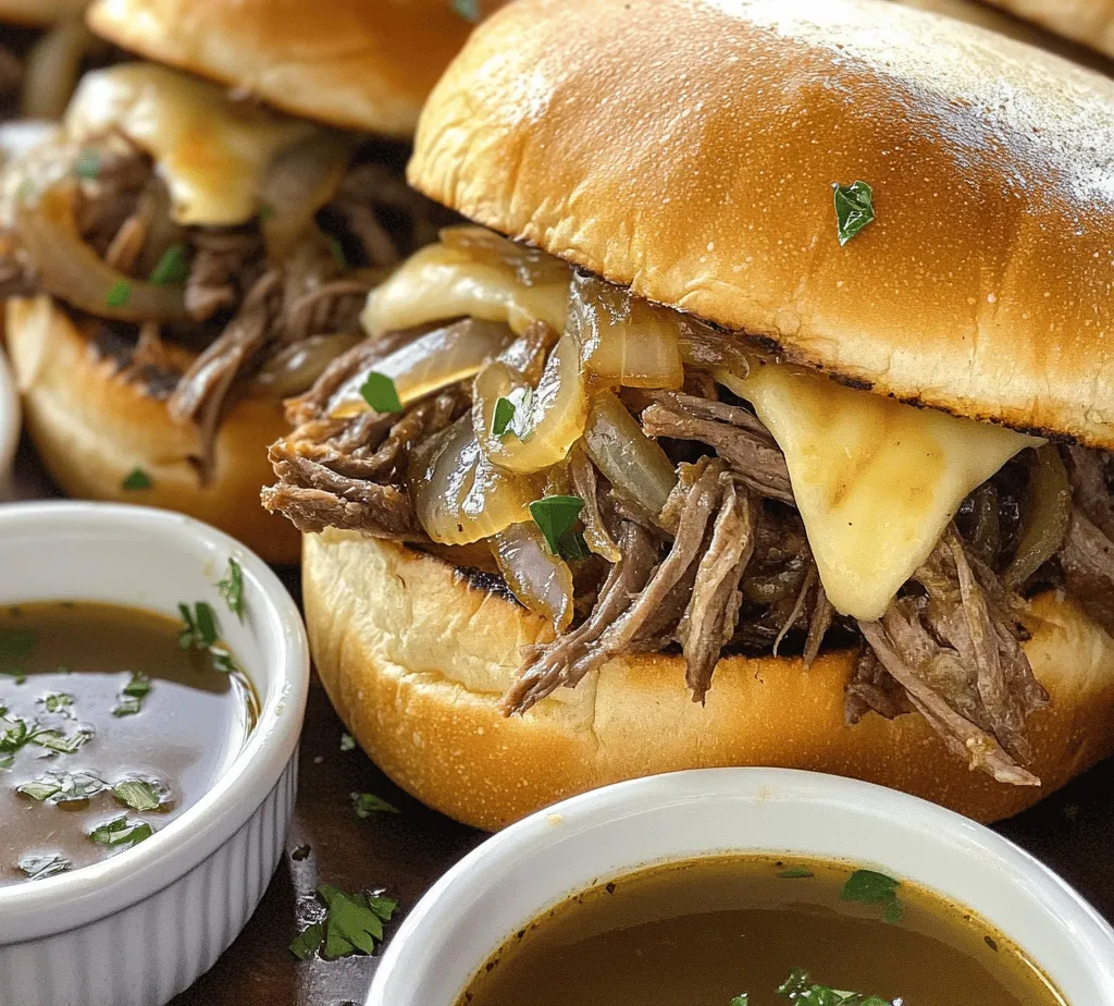 Welcome to the world of Savory Garlic Herb French Dip, a dish that perfectly marries rich flavors and comforting textures. This delightful recipe features tender, slow-cooked beef infused with aromatic herbs, all generously topped with melted cheese and served alongside a warm, savory broth for dipping. Whether you're looking to impress guests at a gathering, create a memorable family dinner, or simply enjoy a cozy night in, this French dip sandwich brings a hearty and satisfying meal to the table.