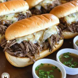 Welcome to the world of Savory Garlic Herb French Dip, a dish that perfectly marries rich flavors and comforting textures. This delightful recipe features tender, slow-cooked beef infused with aromatic herbs, all generously topped with melted cheese and served alongside a warm, savory broth for dipping. Whether you're looking to impress guests at a gathering, create a memorable family dinner, or simply enjoy a cozy night in, this French dip sandwich brings a hearty and satisfying meal to the table.