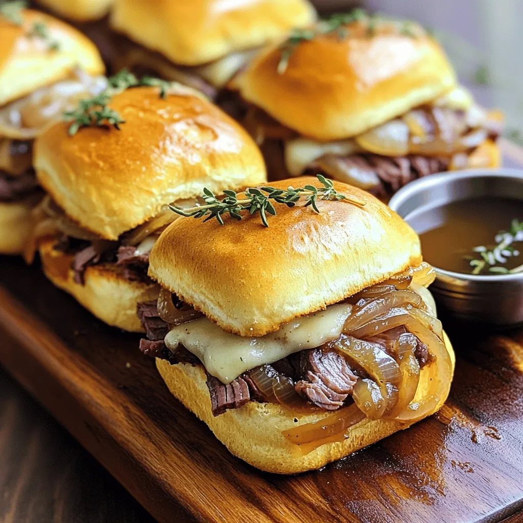 French Dip Sliders are mini versions of the classic French dip sandwich. They feature tender roast beef, melted cheese, and a rich beef broth for dipping. Each slider bursts with flavor and is perfect for parties or game day.