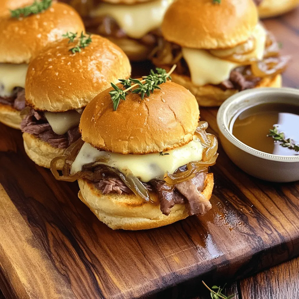 French Dip Sliders are mini versions of the classic French dip sandwich. They feature tender roast beef, melted cheese, and a rich beef broth for dipping. Each slider bursts with flavor and is perfect for parties or game day.