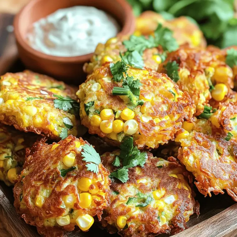 If you’re looking for a delightful appetizer or snack that packs a punch, look no further than Zesty Jalapeño Corn Fritters. These savory morsels are not only a feast for the eyes but also a treat for the taste buds. Imagine a golden-brown fritter, crispy on the outside, with a burst of sweet corn flavor complemented by the fiery kick of fresh jalapeños. The balance of sweetness and spice makes these fritters a crowd-pleaser at any gathering, whether it’s a casual family dinner or a festive party with friends.