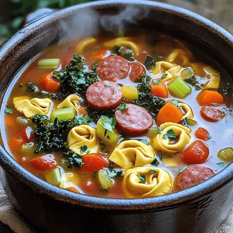 Kielbasa Tortellini Delight is a comforting and nourishing soup that brings warmth and satisfaction to the table. Perfect for chilly evenings or when you're in need of a quick yet fulfilling meal, this dish combines the rich flavors of kielbasa sausage with the delightful texture of cheese tortellini. The result is a hearty soup that not only warms your body but also tickles your taste buds with its savory blend of ingredients.
