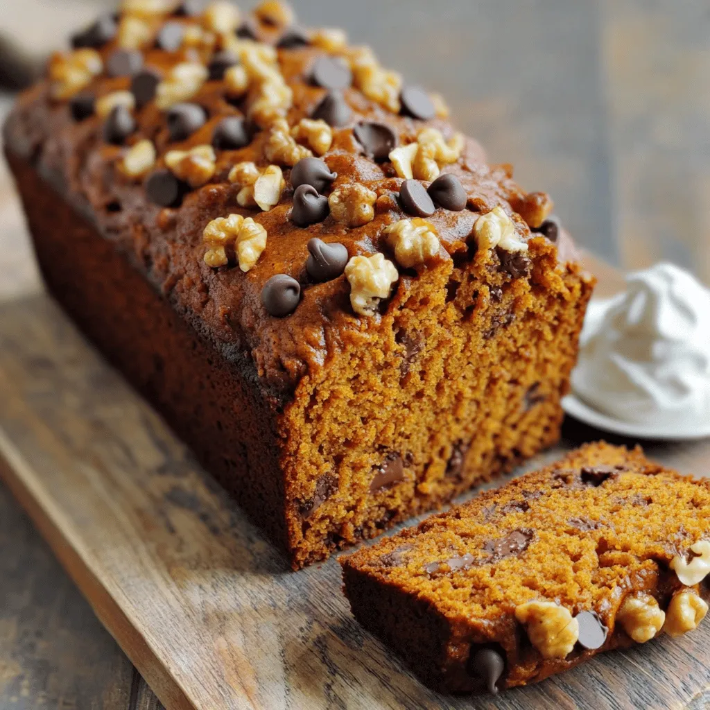 The main ingredients for pumpkin chocolate chip bread are simple yet delicious. First, you need canned pumpkin puree. This gives the bread its rich flavor and moist texture. You will also need vegetable oil, which keeps the bread soft. Sugar sweetens the mix, while eggs help it rise.