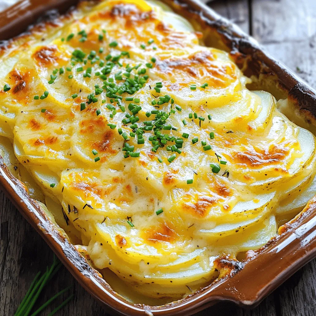 Gruyere scalloped potatoes are a creamy, cheesy dish made with thinly sliced potatoes and Gruyere cheese. This dish is popular for its rich flavor and comfort food appeal. Many people love to serve it during family dinners or special occasions.