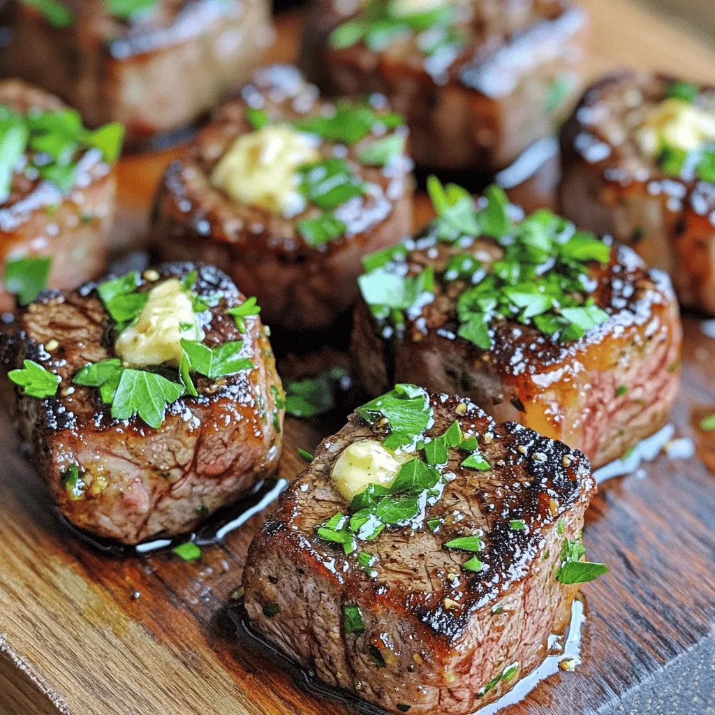 To make garlic butter steak bites, you need simple ingredients. Start with 1 pound of sirloin steak. Cut it into 1-inch cubes for even cooking. You also need 4 tablespoons of unsalted butter. This will give your dish a rich taste. Four cloves of minced garlic add a punch of flavor. Fresh herbs like rosemary and thyme bring more depth. Don't forget salt and black pepper to taste. For a pop of color, use fresh parsley as a garnish.