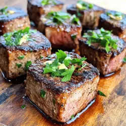 To make garlic butter steak bites, you need simple ingredients. Start with 1 pound of sirloin steak. Cut it into 1-inch cubes for even cooking. You also need 4 tablespoons of unsalted butter. This will give your dish a rich taste. Four cloves of minced garlic add a punch of flavor. Fresh herbs like rosemary and thyme bring more depth. Don't forget salt and black pepper to taste. For a pop of color, use fresh parsley as a garnish.