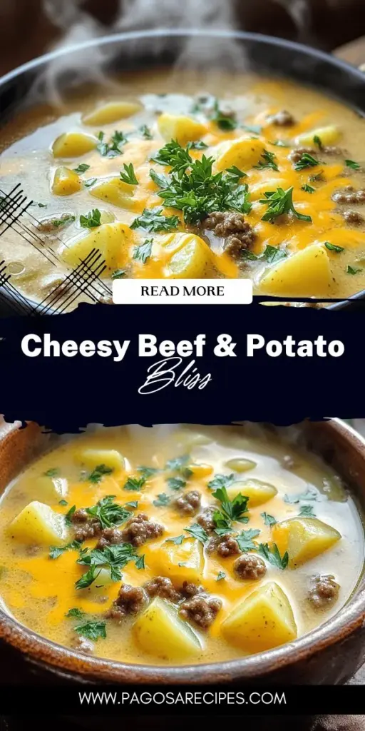 Warm up with a bowl of Cheesy Beef and Potato Soup! This comforting recipe is a delightful combination of hearty ingredients like ground beef, potatoes, and creamy cheddar cheese, making it the perfect dish for chilly nights. Easy to prepare, it's sure to impress at family gatherings or potlucks. Discover how to create this cozy masterpiece that warms the soul. Click through to explore the full recipe and enjoy a comforting meal tonight!