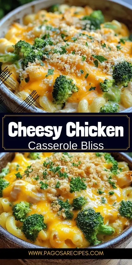 Looking for a delicious and easy meal? Try my Cheesy Chicken Casserole! This satisfying dish combines gooey cheese, tender chicken, and nutritious broccoli for a family favorite that’s perfect for any night. With simple ingredients and customizable options, you'll find tips for dietary needs and tasty variations. Get ready to impress with this comforting recipe that delivers warmth and smiles. Click through for the full recipe and let’s get cooking!