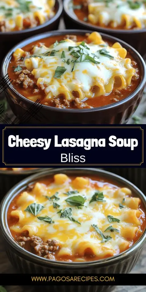 Dive into the ultimate comfort food with our Crock Pot Cheesy Lasagna Soup! This rich and flavorful dish combines all your favorite lasagna tastes in a cozy soup form, making it perfect for busy nights. With simple ingredients like ground beef, crushed tomatoes, and gooey cheeses, it's easy to prepare and delicious to savor. Don’t miss out on creating this hearty family meal—click to explore the full recipe and enjoy a warm bowl of cheesy goodness!