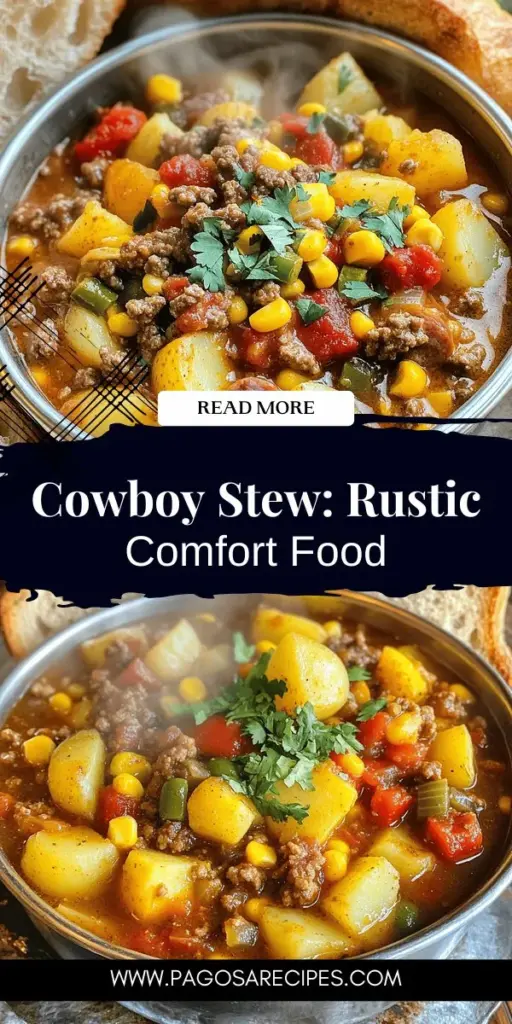 Discover the rich flavors of Cowboy Stew, a hearty dish that embodies the spirit of American cowboy culture. Perfect for family gatherings or cozy nights, this stew combines ground beef, smoked sausage, and colorful vegetables, creating a delightful meal for all. With easy preparation tips and variations to fit your taste, this recipe is a must-try. Click through to explore detailed instructions and savor the warmth of Cowboy Stew in your kitchen!
