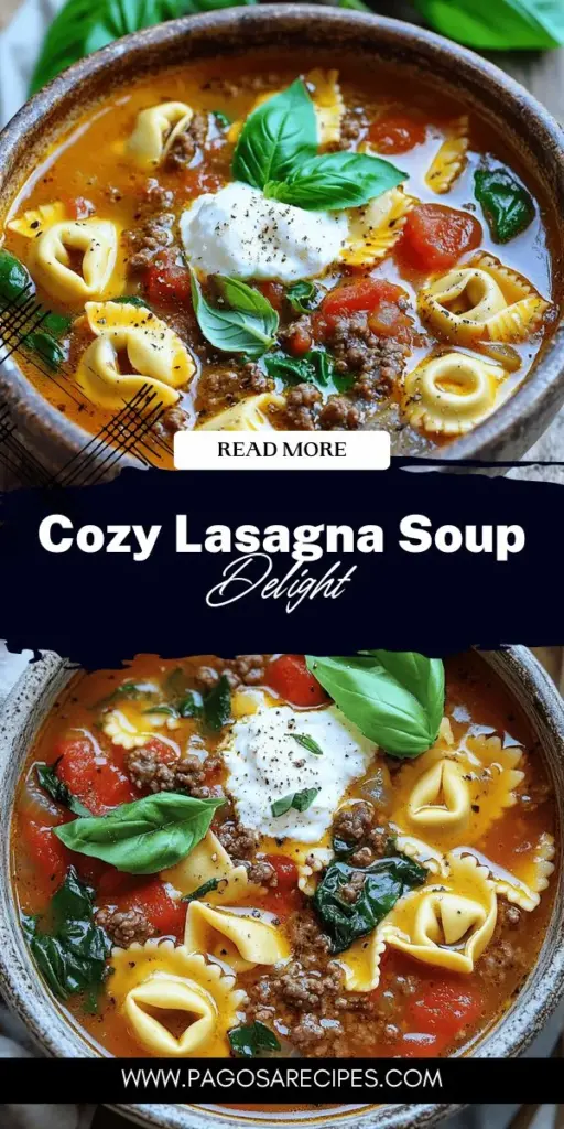 Warm your heart and soul with this delicious Lasagna Soup with Tortellini, the perfect comfort dish for chilly evenings. Combining all the rich flavors of traditional lasagna with the added delight of tortellini, this recipe is both easy to make and packed with nutrition thanks to fresh veggies and wholesome ingredients. Dive into a bowl of cozy goodness that's great for weeknight dinners or family gatherings. Click through for the full recipe and bring home this tasty twist today!