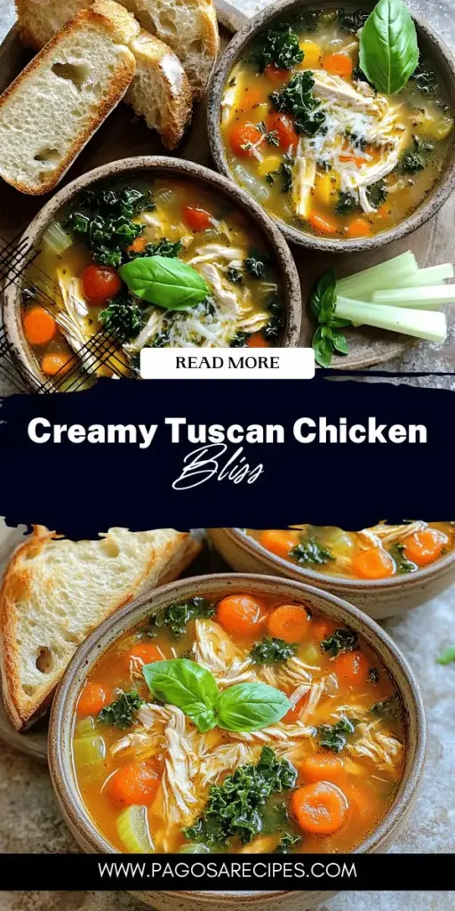 Warm up your day with a bowl of flavorful Tuscan Chicken Soup that's creamy and comforting! Discover essential ingredients, tips for a rich broth, and healthy variations that make this dish a family favorite. Whether you’re looking for an easy weeknight meal or a cozy dinner, this recipe has it all. Click to explore the full recipe and start enjoying this delicious Tuscan delight today!