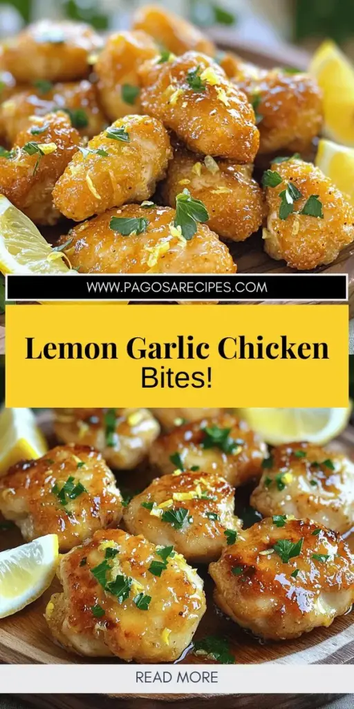 Discover the irresistible Lemon Garlic Chicken Bites recipe that will elevate your mealtime in minutes! With tender chicken infused with the vibrant flavors of lemon and garlic, these bites are perfect for busy weeknights or gatherings. Easily adaptable as an appetizer, in salads, or served with your favorite sides, this dish is a must-try for flavorful meals. Click through to explore the recipe and impress your guests today!