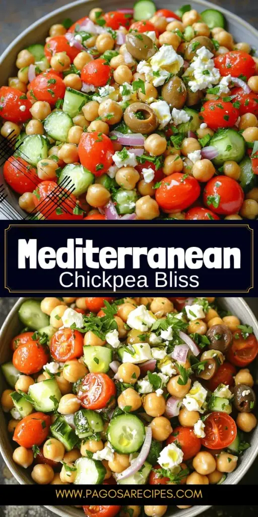 Discover the delicious and nutritious Vibrant Mediterranean Chickpea Salad, perfect for a healthy meal! Packed with protein-rich chickpeas, fresh veggies, and creamy feta, this salad is bursting with flavor. Follow easy steps and get creative with fun dressing options and tasty twists. Ideal for meal prep, it stays fresh for days! Click through to explore the full recipe and elevate your dining experience with this colorful dish. Enjoy every bite!