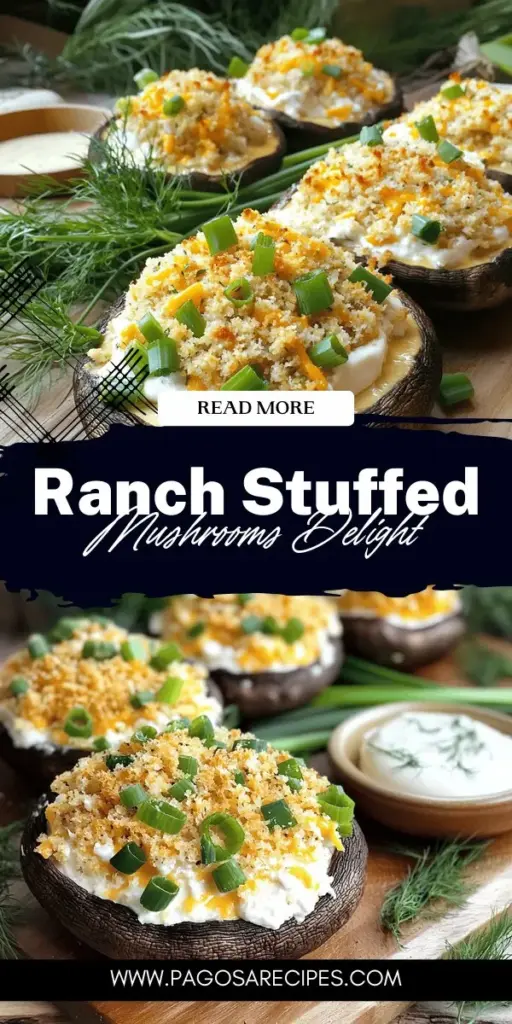 Elevate your appetizer game with these ranch-infused stuffed mushrooms that are creamy, flavorful, and incredibly easy to make. With simple ingredients like portobello mushrooms, cream cheese, cheddar, and zesty ranch dressing, you can create a crowd-pleaser for any occasion. Perfect for parties or cozy nights in, these mushrooms are sure to impress. Click to explore the full recipe and discover how to make this delightful dish at home!