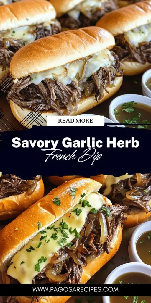 Dive into the delicious world of Savory Garlic Herb French Dip with our mouthwatering recipe! This easy-to-make dish features slow-cooked beef infused with aromatic herbs, melted cheese, and a rich dipping broth that takes comfort food to the next level. Perfect for gatherings or cozy nights in, each bite is bursting with flavor. Click through to explore the detailed recipe and create a culinary masterpiece that your family and friends will love!
