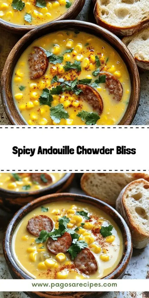 Warm up your autumn evenings with this delicious Spicy Andouille Corn Chowder recipe! This hearty dish combines smoky Andouille sausage with sweet corn and creamy potatoes, delivering a comforting bowl that's perfect for family dinners or cozy nights in. Whether you prefer it rich and creamy or dairy-free, this chowder is versatile and full of flavor. Click through to explore the full recipe and enjoy the taste of comfort food at its finest!
