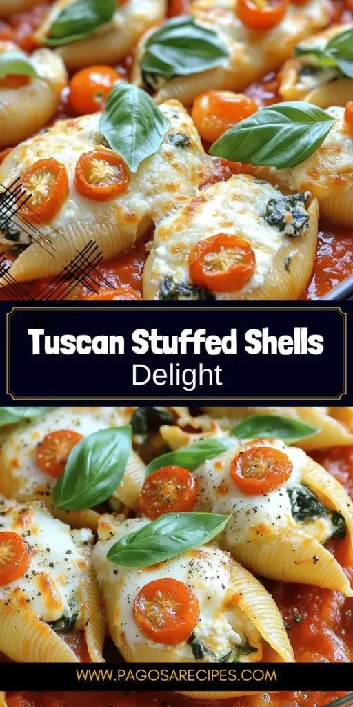 Unlock the deliciousness of Tuscan stuffed shells, a vibrant and easy dinner idea perfect for family meals! These jumbo pasta shells are filled with creamy cheeses, fresh spinach, and savory herbs, then baked in marinara sauce for an irresistible Italian comfort dish. Explore the full recipe to learn how to prepare and customize this traditional favorite, along with tips on serving and pairings. Click through to delight your taste buds with Tuscan stuffed shells tonight!