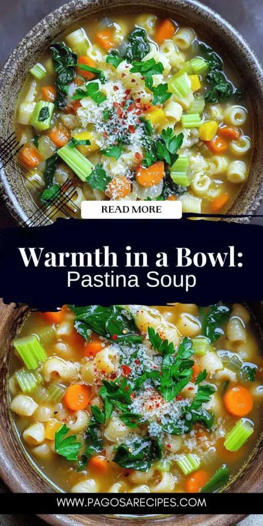 Looking for a heartwarming recipe? Discover how to make comforting pastina soup that feels like a warm hug in a bowl. This guide covers essential ingredients, simple step-by-step instructions, and tasty variations that cater to every palate. Whether you're craving a classic version or a healthier twist, this recipe is perfect for family dinners. Click through to explore the full recipe and create your new favorite comfort food today!