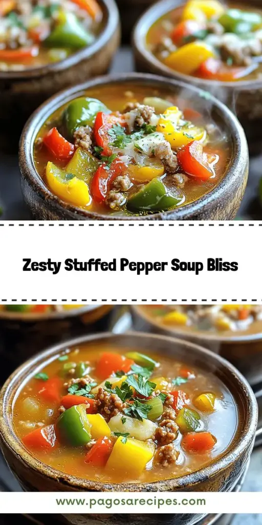 Savor the comforting flavors of Zesty Stuffed Pepper Soup Delight, a unique take on traditional stuffed peppers! This hearty recipe is perfect for chilly nights and customizable for any diet—choose ground turkey, beef, or plant-based alternatives. Packed with nutritious ingredients like bell peppers, rice, and tomatoes, this flavorful soup is sure to warm your soul. Click through to discover how to make this delicious meal today!