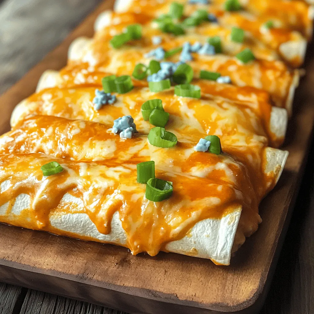 To make buffalo chicken enchiladas, you start with a few simple steps. First, gather your ingredients. You need cooked shredded chicken, buffalo sauce, cream cheese, cheddar cheese, ranch dressing, and flour tortillas. You can add blue cheese crumbles for extra flavor.