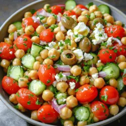 Mediterranean chickpea salad is bright and fresh. You will love its tasty mix of ingredients.