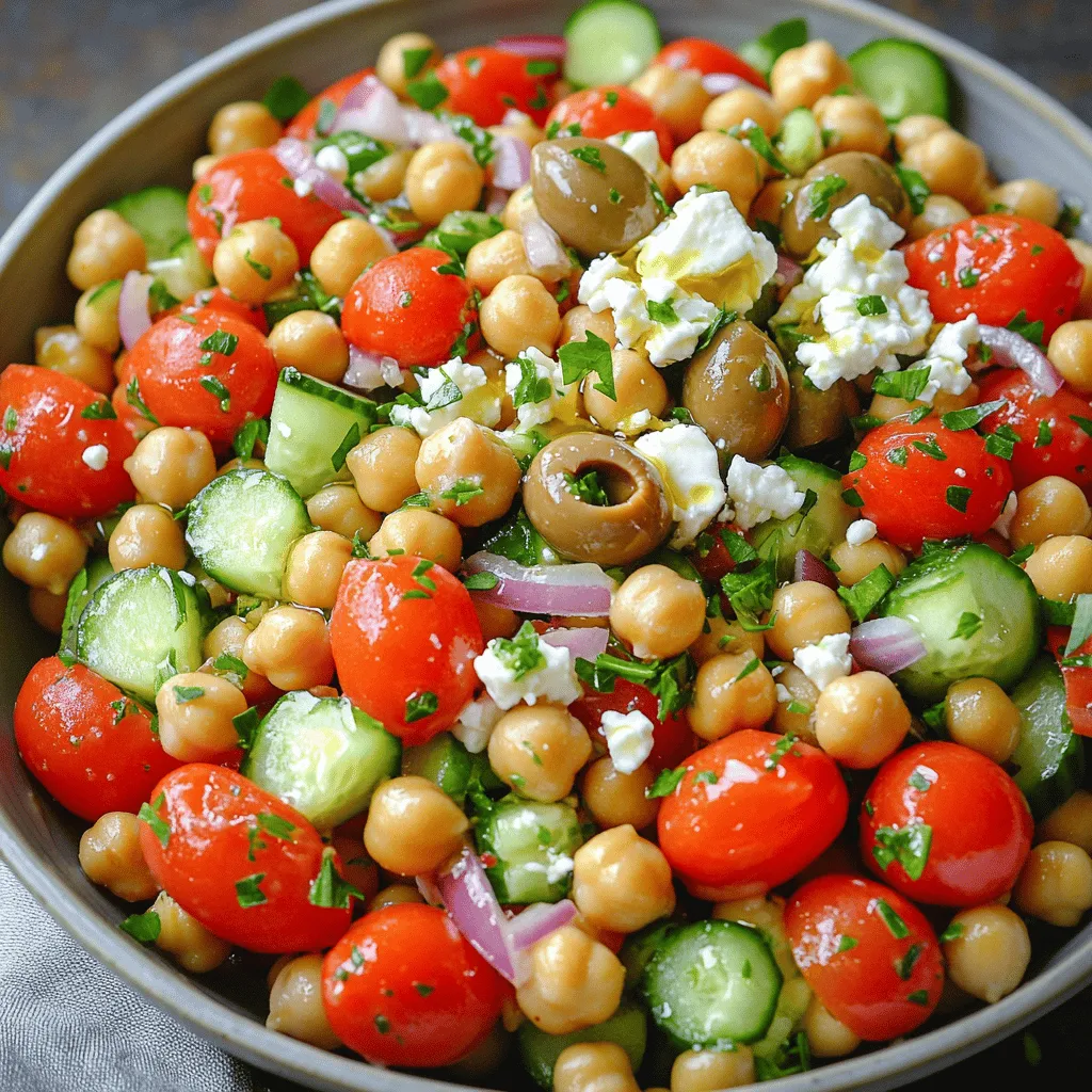 Mediterranean chickpea salad is bright and fresh. You will love its tasty mix of ingredients.