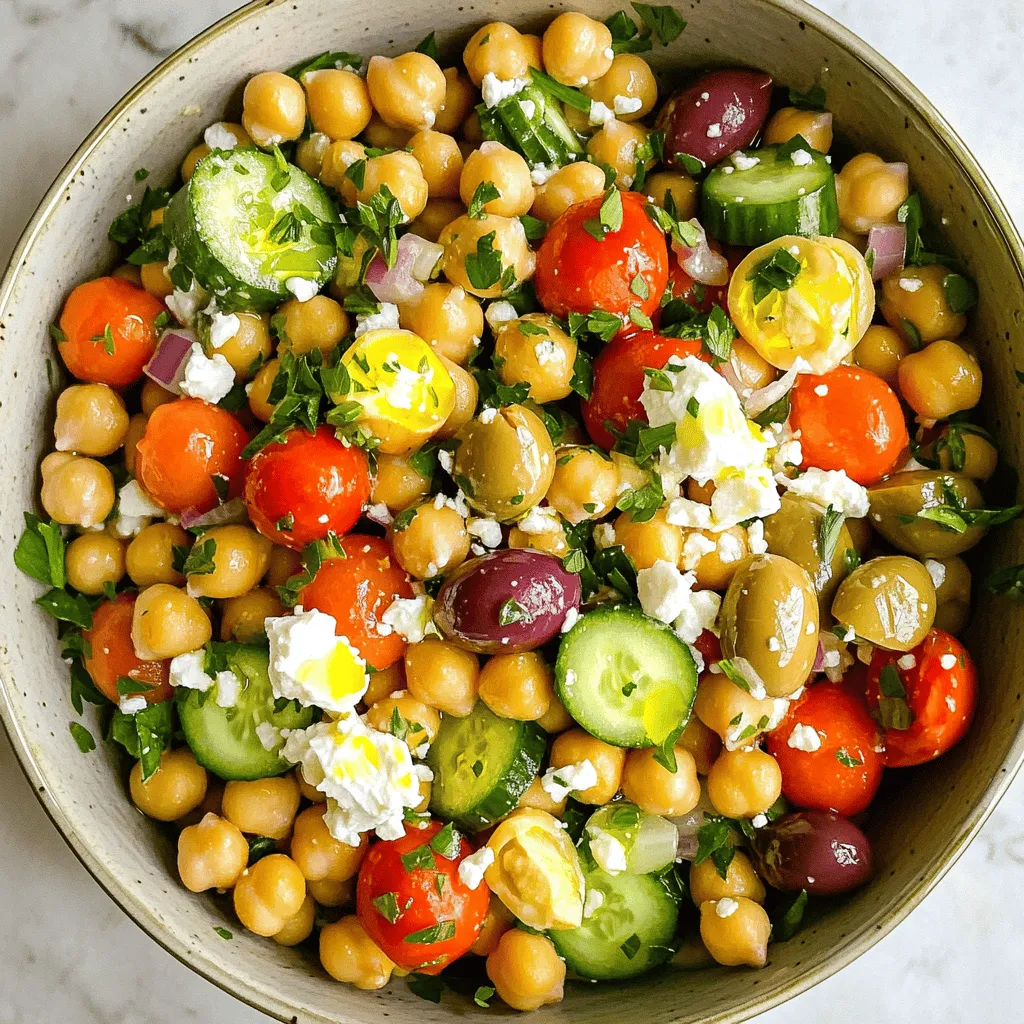 Mediterranean chickpea salad is bright and fresh. You will love its tasty mix of ingredients.