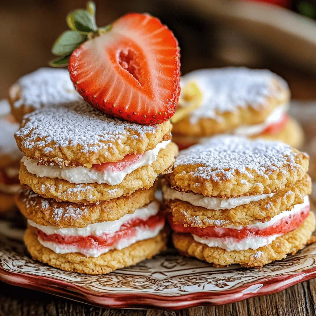 Strawberry cake sandwich cookies are a fun twist on classic cookies. They taste like a slice of strawberry cake, but in cookie form. The soft cookies hold a creamy filling made from cream cheese and fresh strawberries. This treat shines with its sweet, fruity flavor.