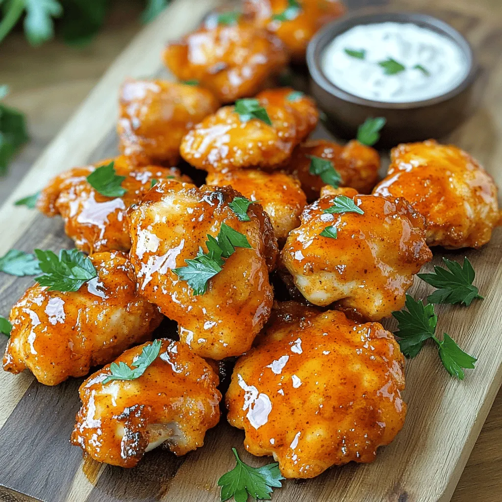 To make a great air fryer buffalo chicken recipe, you need key ingredients. First, use one pound of boneless, skinless chicken thighs. They stay juicy and are full of flavor.